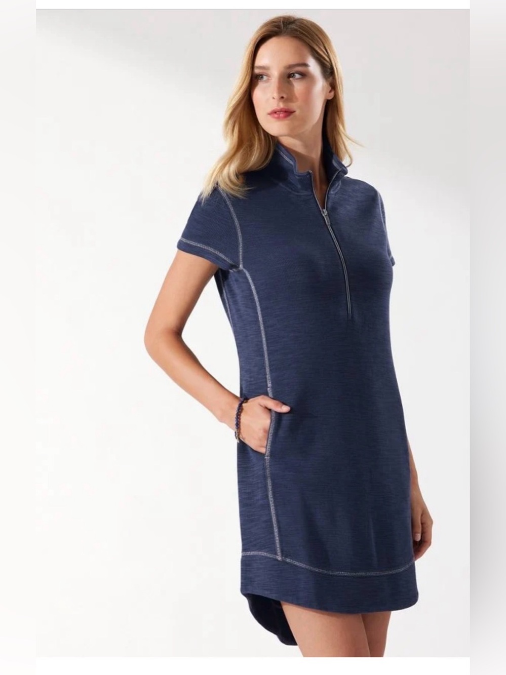 TOMMY BAHAMA TOBAGO BAY HALF-ZIP SHORT-SLEEVE DRESS OCEAN DEEP XL
